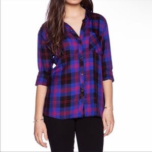 NWT RAILS Royal Blue Black Red Plaid Button Down Flannel Shirt - Women's Small